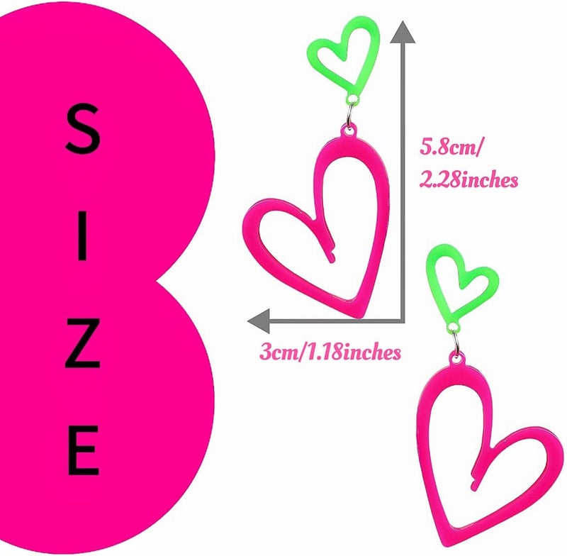 HOLYRY Neon Heart Earrings for Women Acrylic Neon Earrings 80s 90s Outfit for Women Glow Party Accessories Gifts Hot Pink Orange Green Yellow - Image 5